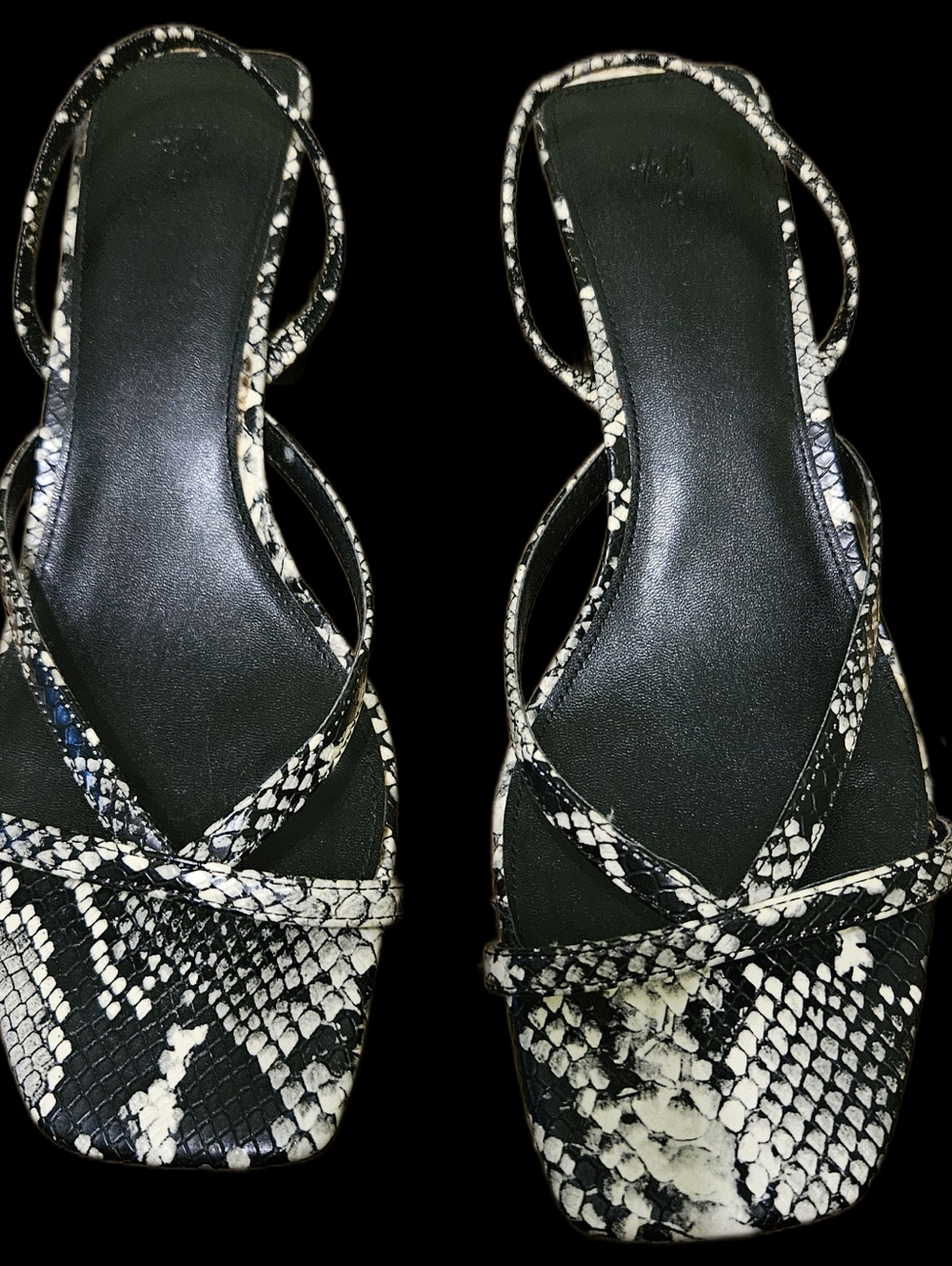 H&M Black and White Snake-Print Strappy Sandals